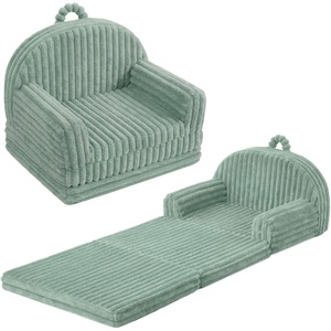 image:imageBlissful Diary Foldable Kids Couch Extra Wide Kids Sofa Chair Blush Check  307 Wide Seat 2in1 Fold Out Comfy Design HighDensity Foam Support Washable Cover Carry HandleFuzzy Sage Green