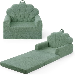 image:imageBlissful Diary Foldable Kids Couch Extra Wide Kids Sofa Chair Blush Check  307 Wide Seat 2in1 Fold Out Comfy Design HighDensity Foam Support Washable Cover Carry HandleShell Green