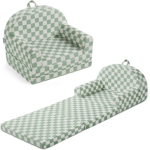 image:imageBlissful Diary Foldable Kids Couch Extra Wide Kids Sofa Chair Blush Check  307 Wide Seat 2in1 Fold Out Comfy Design HighDensity Foam Support Washable Cover Carry HandleCheckered Sage