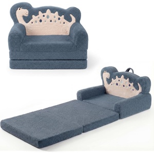 image:imageBlissful Diary Foldable Kids Couch Extra Wide Kids Sofa Chair Blush Check  307 Wide Seat 2in1 Fold Out Comfy Design HighDensity Foam Support Washable Cover Carry HandleDinosaur Blue