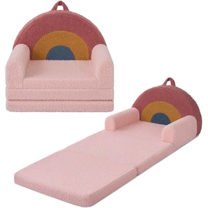 image:imageBlissful Diary Foldable Kids Couch Extra Wide Kids Sofa Chair Blush Check  307 Wide Seat 2in1 Fold Out Comfy Design HighDensity Foam Support Washable Cover Carry HandleRainbow Blush