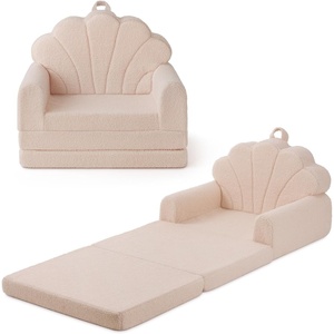 image:imageBlissful Diary Foldable Kids Couch Extra Wide Kids Sofa Chair Blush Check  307 Wide Seat 2in1 Fold Out Comfy Design HighDensity Foam Support Washable Cover Carry HandleShell Beige