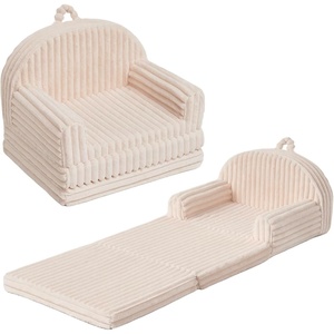 image:imageBlissful Diary Foldable Kids Couch Extra Wide Kids Sofa Chair Blush Check  307 Wide Seat 2in1 Fold Out Comfy Design HighDensity Foam Support Washable Cover Carry HandleFuzzy Cream White