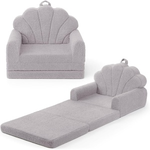 image:imageBlissful Diary Foldable Kids Couch Extra Wide Kids Sofa Chair Blush Check  307 Wide Seat 2in1 Fold Out Comfy Design HighDensity Foam Support Washable Cover Carry HandleShell Gray