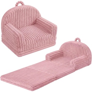 image:imageBlissful Diary Foldable Kids Couch Extra Wide Kids Sofa Chair Blush Check  307 Wide Seat 2in1 Fold Out Comfy Design HighDensity Foam Support Washable Cover Carry HandleFuzzy Blush Pink